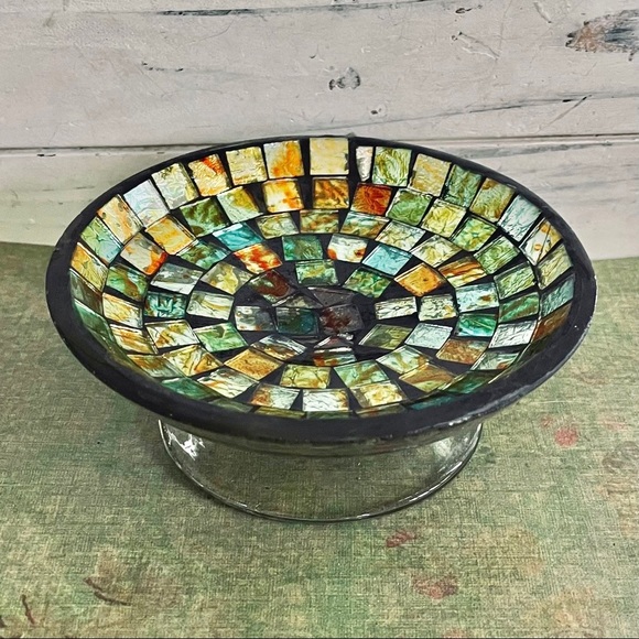 Unique Vintage Bath Vintage Mosaic Tile Glass Pedestal Soap Dish